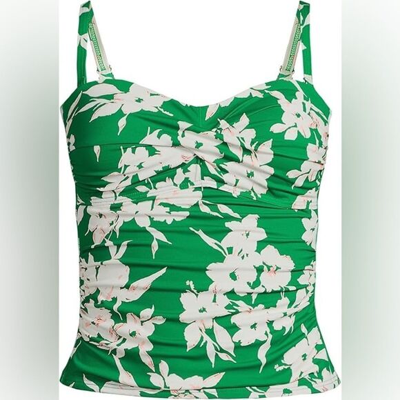 Land's End bandeau tankini top fresh grass painted flower straps green pink Var - Picture 3 of 5